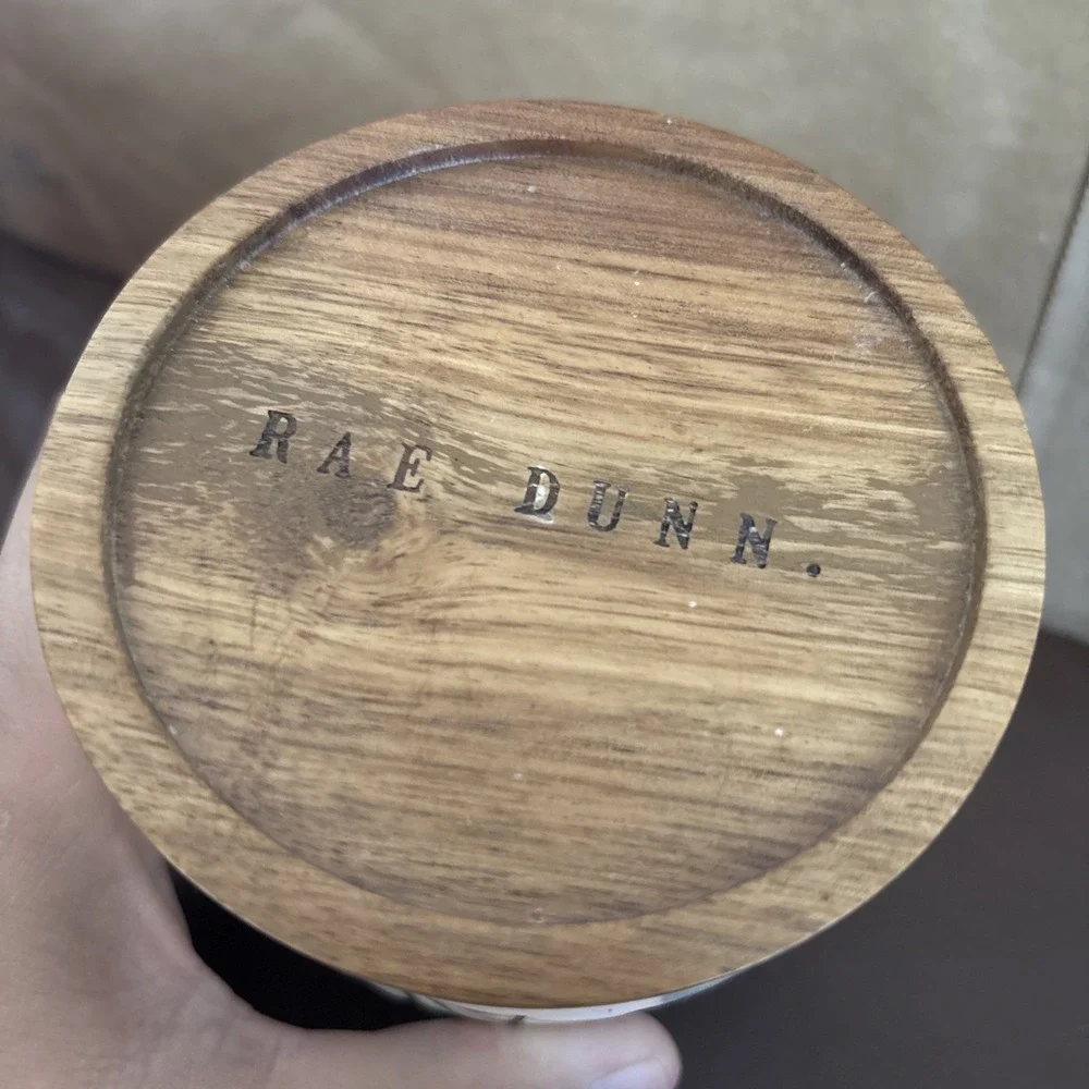 Rae Dunn by Magenta Garlic Cellar with Wooden Lid Kitchen Storage
